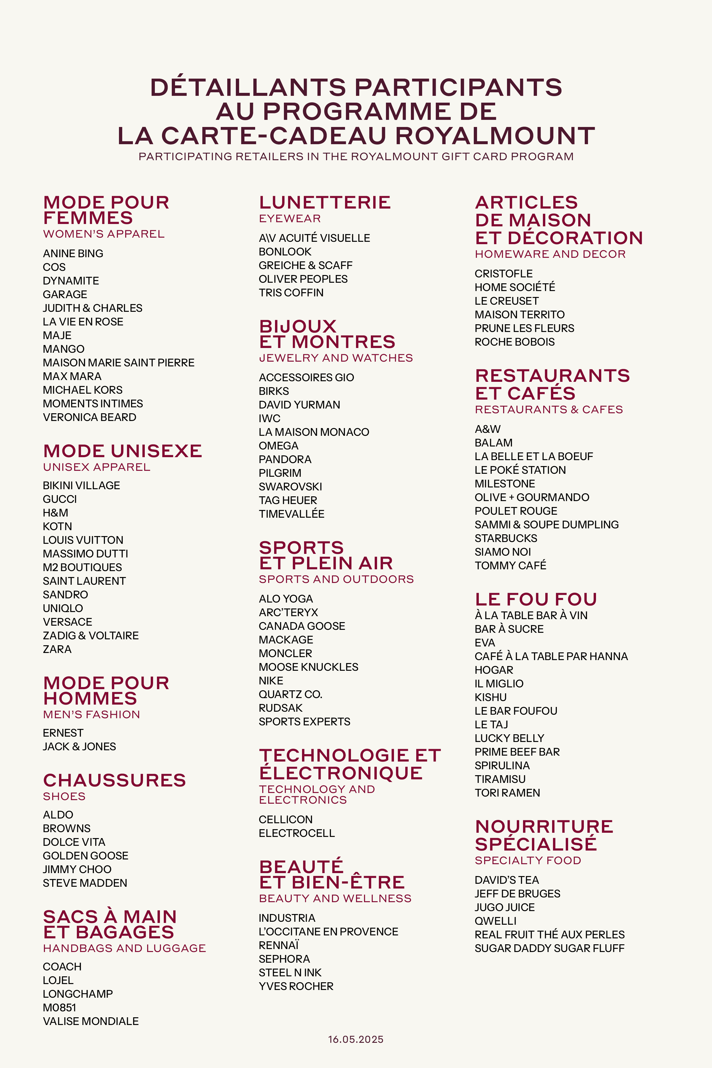 Liste détaillants