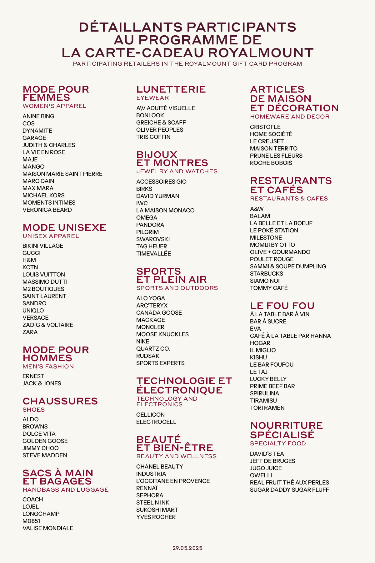 Liste détaillants